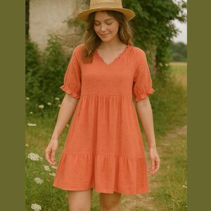 Cat & Jack Womens Prairie Cottagecore Midi Eyelet Dress Size XL 14 Tiered Boho